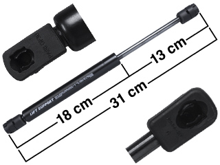 BRAZO DE GAS CAJUELA FD. FUSION 06 CON O SIN SPOILER LARGO TOTAL 31 cm. FUERZA480N / 48.95 kg. TURQUIA